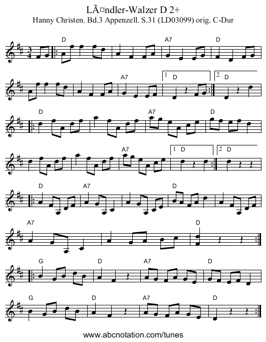LÃ¤ndler-Walzer D 2+ - staff notation