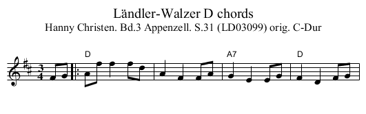 Ländler-Walzer D chords - staff notation