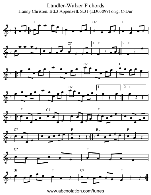 Ländler-Walzer F chords - staff notation