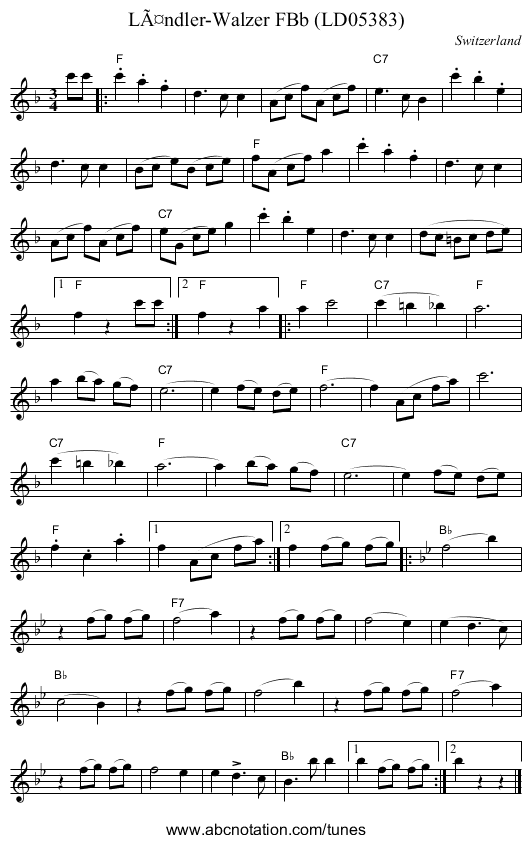 LÃ¤ndler-Walzer FBb (LD05383) - staff notation
