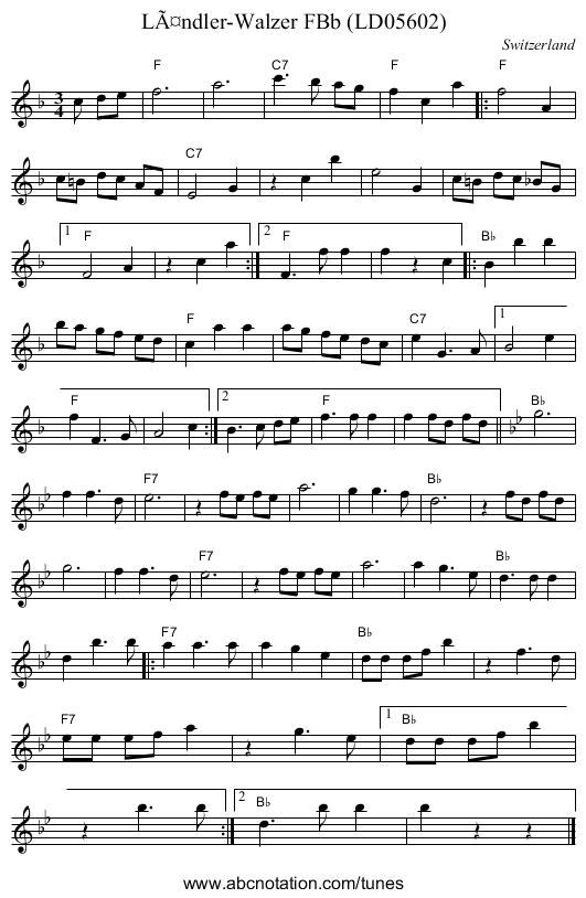 LÃ¤ndler-Walzer FBb (LD05602) - staff notation