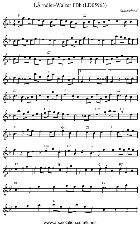 LÃ¤ndler-Walzer FBb (LD05963) - staff notation