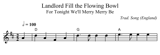 Landlord Fill the Flowing Bowl - staff notation