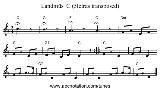 Landm&uuml;s  C (5letras transposed) - staff notation