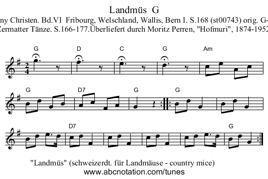 Landm&uuml;s  G - staff notation