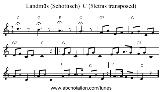 Landm&uuml;s (Schottisch)  C (5letras transposed) - staff notation