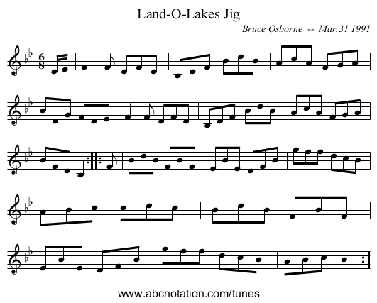 Land-O-Lakes Jig - staff notation