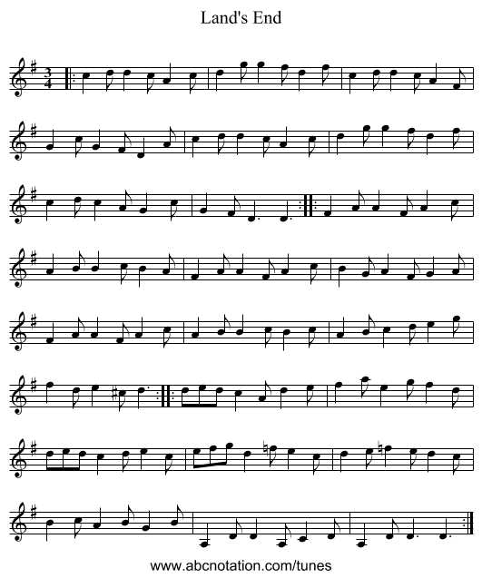 Land's End - staff notation