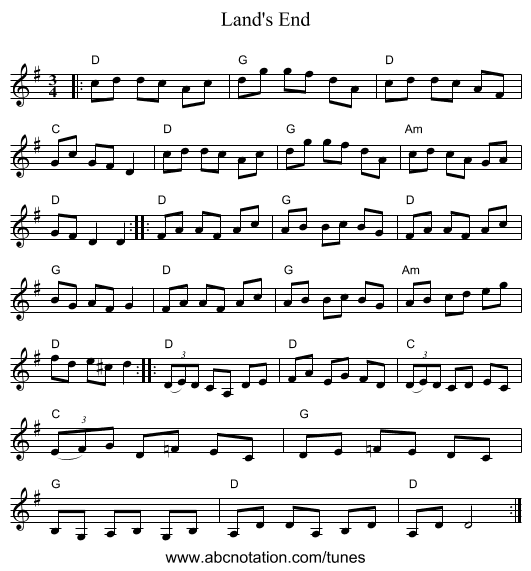 Land's End - staff notation
