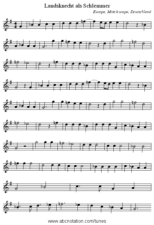 Landsknecht als Schlemmer - staff notation