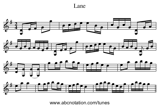 Lane - staff notation
