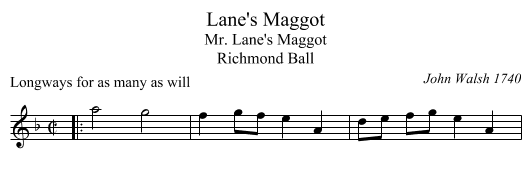 Lane's Maggot - staff notation