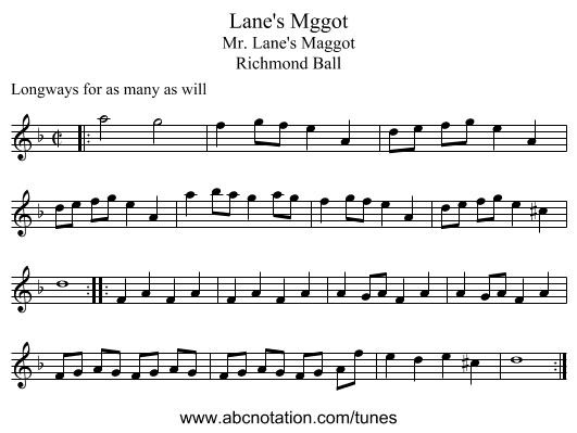 Lane's Mggot - staff notation