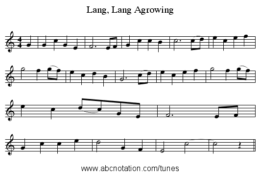 Lang, Lang Agrowing - staff notation
