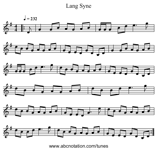 Lang Syne - staff notation