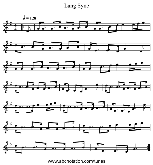 Lang Syne - staff notation