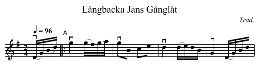 L&aring;ngbacka Jans G&aring;ngl&aring;t - staff notation
