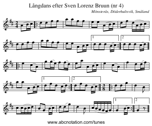 Långdans efter Sven Lorenz Bruun (nr 4) - staff notation