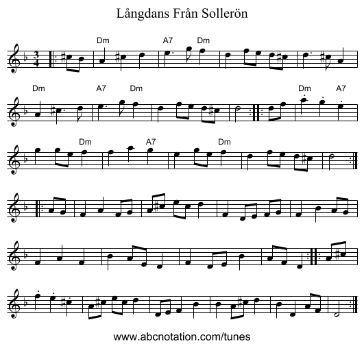 Långdans Från Sollerön - staff notation