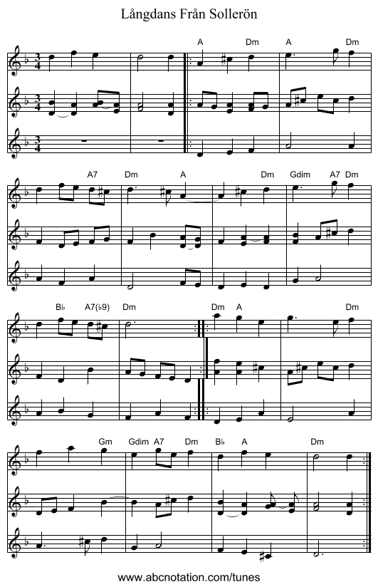 Långdans Från Sollerön - staff notation