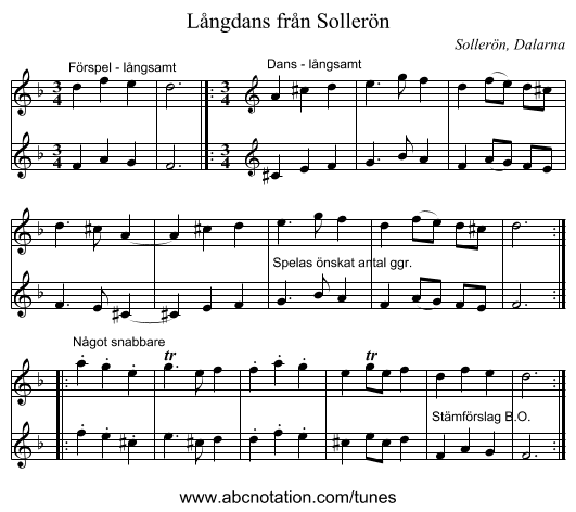 Långdans från Sollerön - staff notation