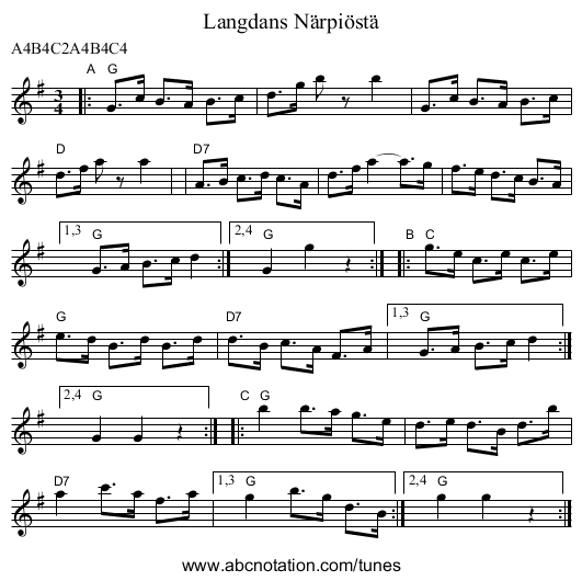 Langdans N&auml;rpi&ouml;st&auml; - staff notation