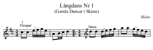 Långdans Nr 1 - staff notation