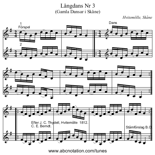 Långdans Nr 3 - staff notation
