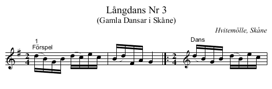 Långdans Nr 3 - staff notation