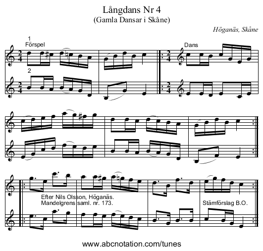Långdans Nr 4 - staff notation