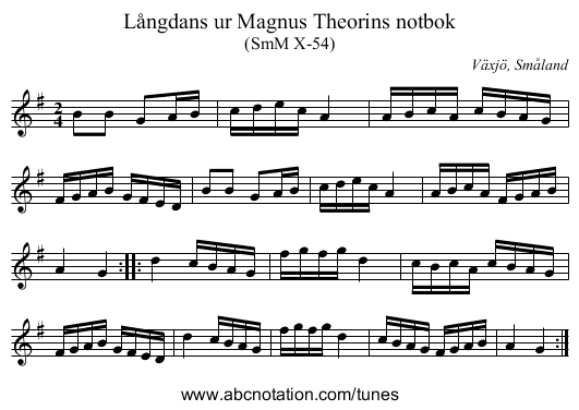 Långdans ur Magnus Theorins notbok - staff notation