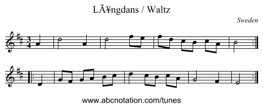 LÃ¥ngdans / Waltz - staff notation