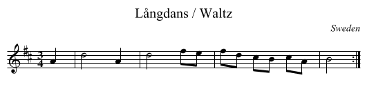Långdans / Waltz - staff notation