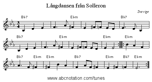 L&aring;ngdansen fr&aring;n Solleron - staff notation