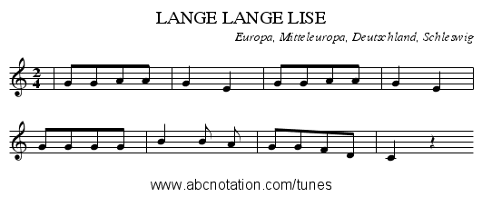 LANGE LANGE LISE - staff notation