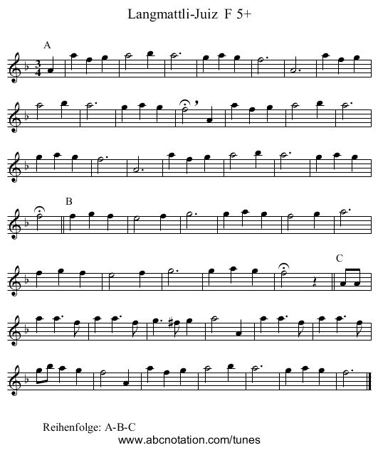 Langmattli-Juiz  F 5+ - staff notation