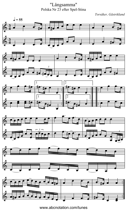 Långsamma - staff notation