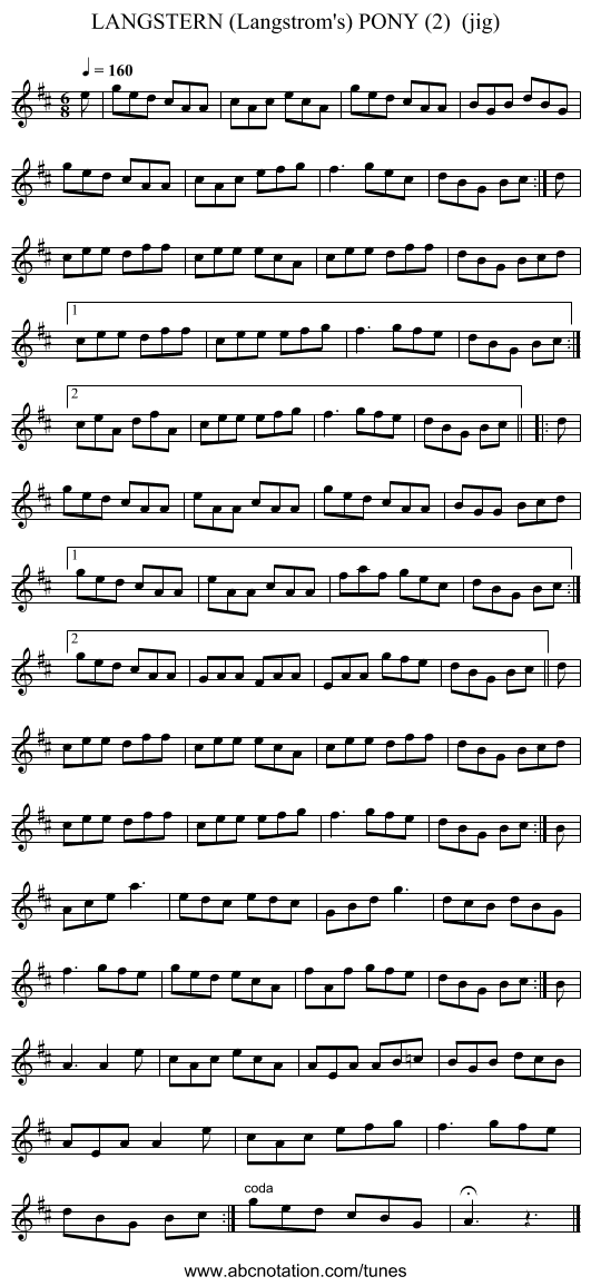 LANGSTERN (Langstrom's) PONY (2)  (jig) - staff notation