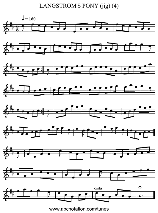 LANGSTROM'S PONY (jig) (4) - staff notation