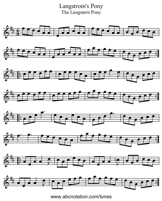 Langstrom's Pony - staff notation