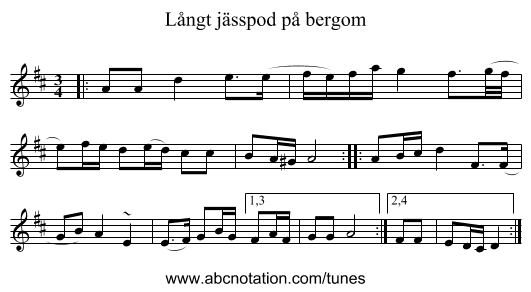 L&aring;ngt j&auml;sspod p&aring; bergom - staff notation