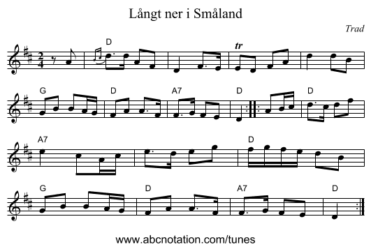 L&aring;ngt ner i Sm&aring;land - staff notation
