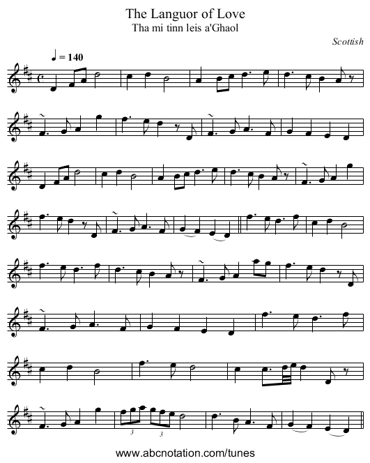 Languor of Love, The - staff notation