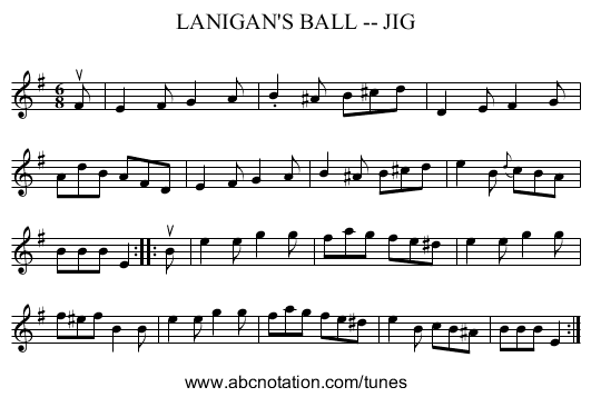 LANIGAN'S BALL -- JIG - staff notation