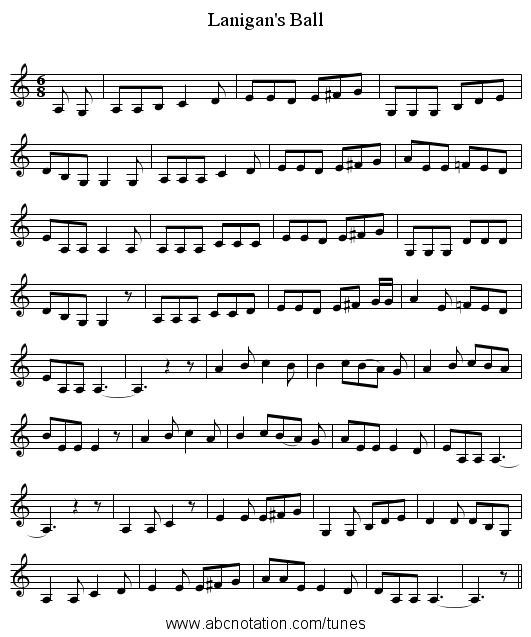Lanigan's Ball - staff notation