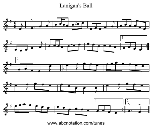 Lanigan's Ball - staff notation