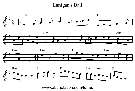 Lanigan's Ball - staff notation