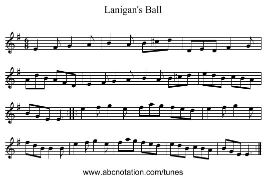 Lanigan's Ball - staff notation