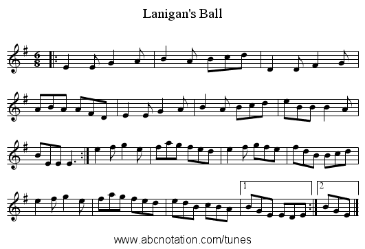 Lanigan's Ball - staff notation