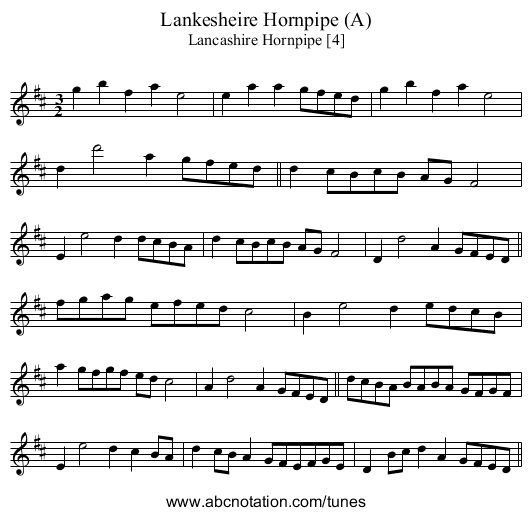 Lankesheire Hornpipe (A) - staff notation